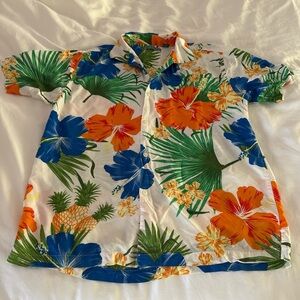 Cubavera Tropical Print Shirt with Orange and Blue